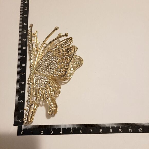 Brand New Gold Rhinestone Butterfly Hair Clip - Picture 6 of 7